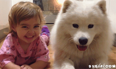 小女孩与狗狗合影图片