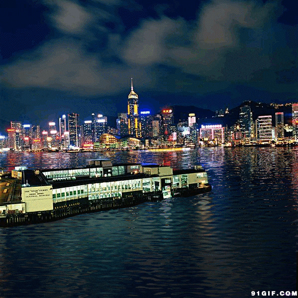 海上城市夜景动态图片