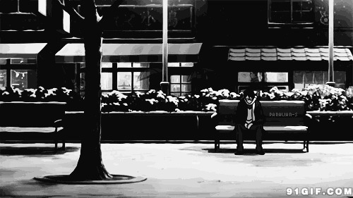 路边长椅孤寂男人动画图片