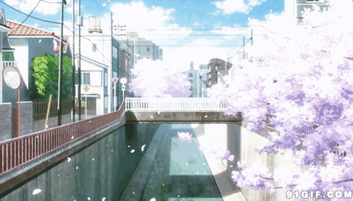 日本街道樱花飘卡通动态图