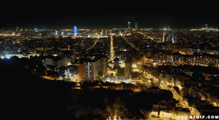 城市上空俯视夜景动态图