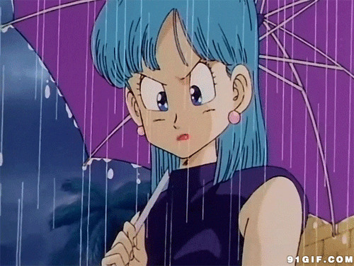 瞪眼女人雨中打伞动画图片