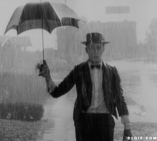 男人雨中打伞图片