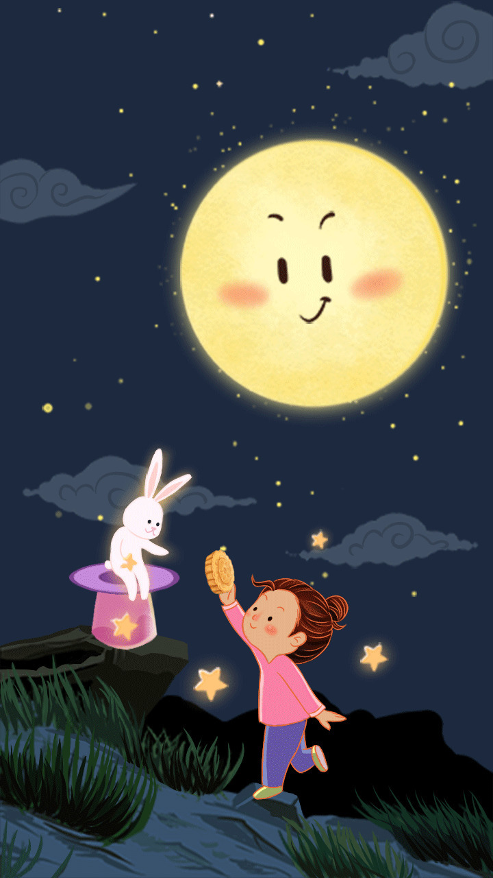 月下玉兔赏月饼gif图片