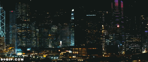 高楼大厦璀璨夜景闪图