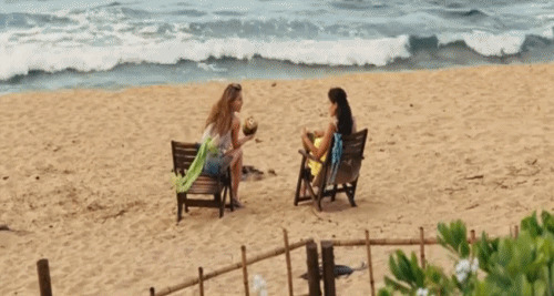 女人海滩谈心动态图