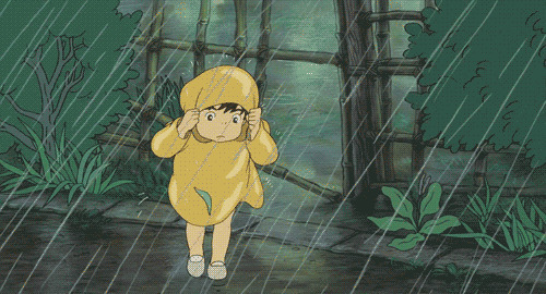 卡通小孩避雨动态图片