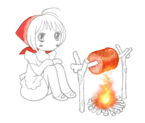 小姑娘架起火来烤肉动画图片