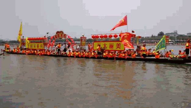 每年的端午节人们都会到河里赛龙舟gif图片