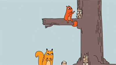 一群卡通小松鼠为过冬储备食物gif图片