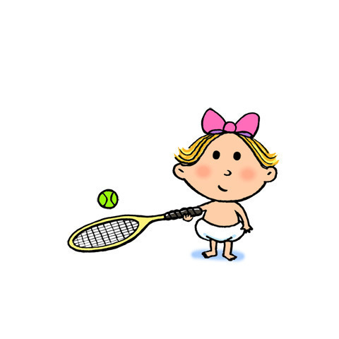 一位卡通小孩手里拿着网球拍打网球gif图片