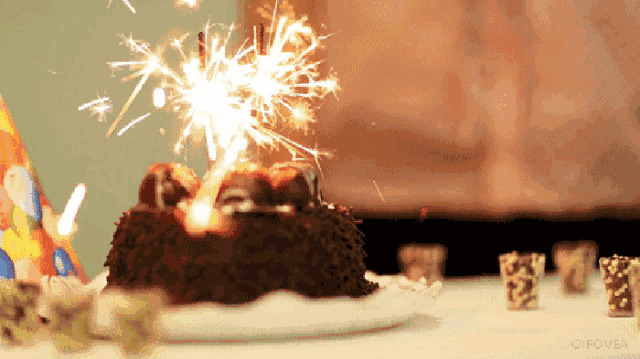 生日蛋糕上的烟花不停的燃放gif图片