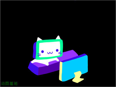 卡通猫敲键盘GIf图片