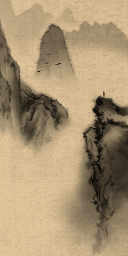 古典水墨画山间飞鸟动态图片
