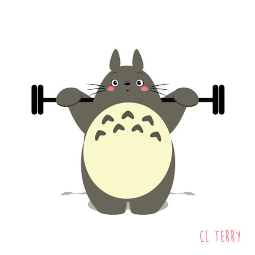 肥胖的龙猫举杠铃锻炼身体GIF图片